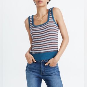 Madewell Striped Textural Square-Neck Tank Top - Size XXS